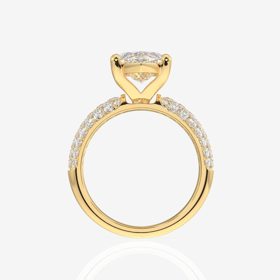 Marquise Cut Moissanite Diamond Three Layer Pave 18K Gold Ring