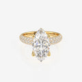 Marquise Cut Moissanite Diamond Three Layer Pave 18K Gold Ring