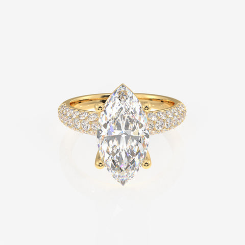 Marquise Cut Lab Grown Diamond Three Layer Pave 14K Gold Ring