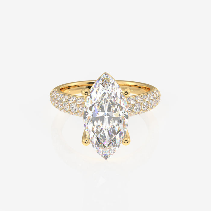Marquise Cut Moissanite Diamond Three Layer Pave 18K Gold Ring