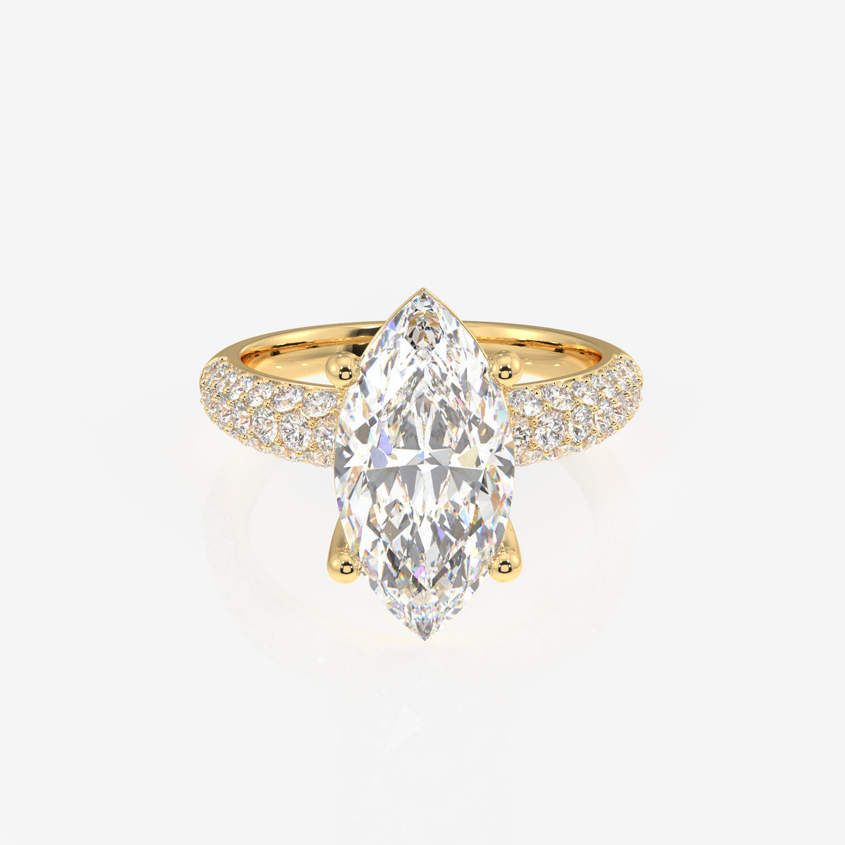 Marquise Cut Moissanite Diamond Three Layer Pave Sterling Silver Ring