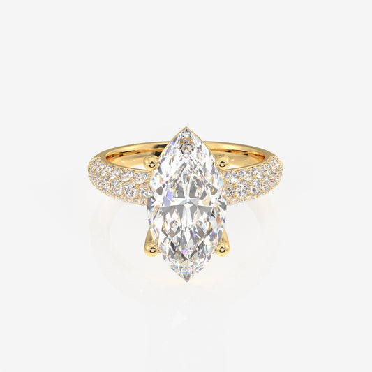 Marquise Cut Moissanite Diamond Three Layer Pave Sterling Silver Ring