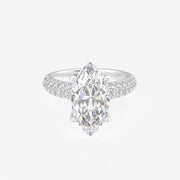 Marquise Cut Moissanite Diamond Three Layer Pave 18K Gold Ring