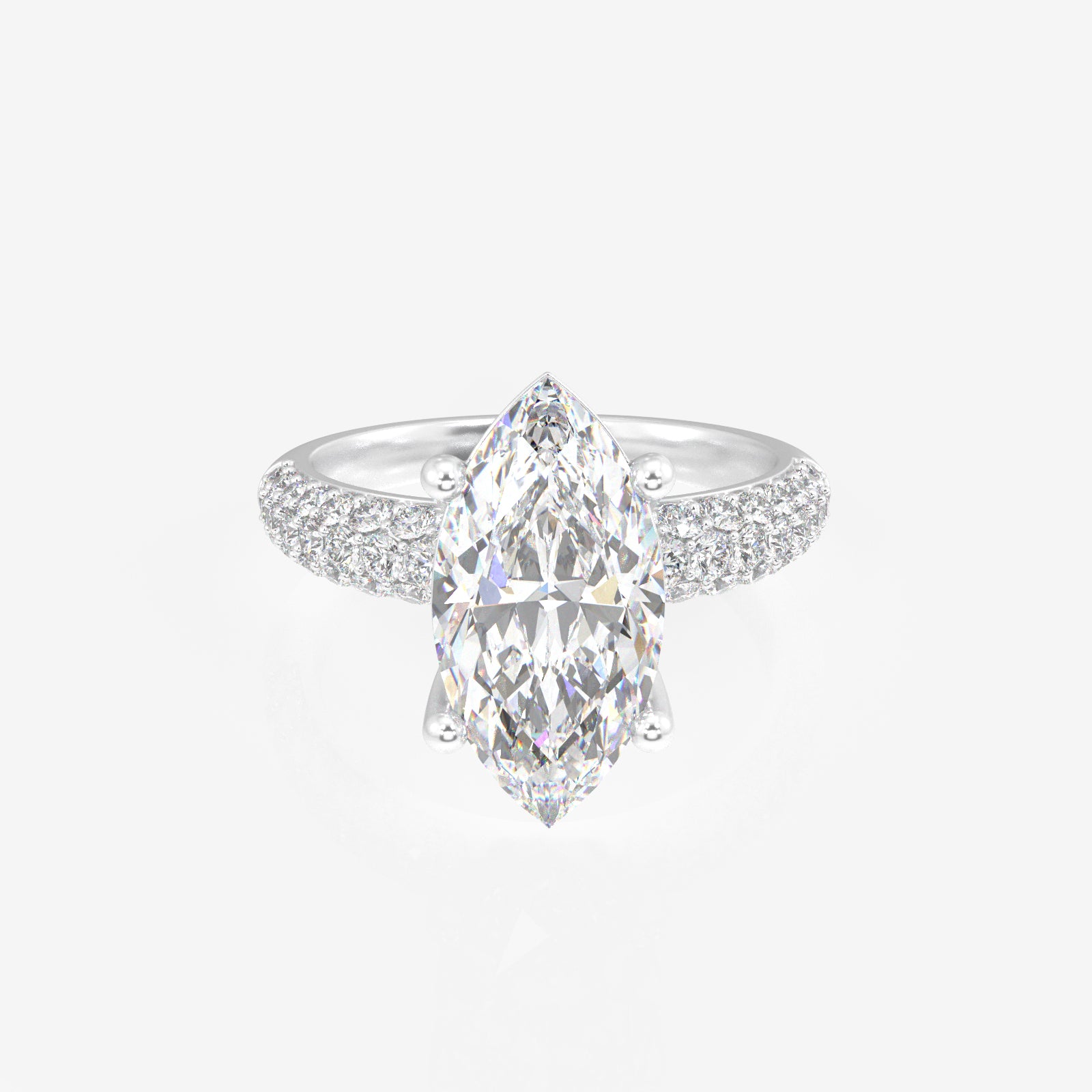 Marquise Cut Moissanite Diamond Three Layer Pave 18K Gold Ring