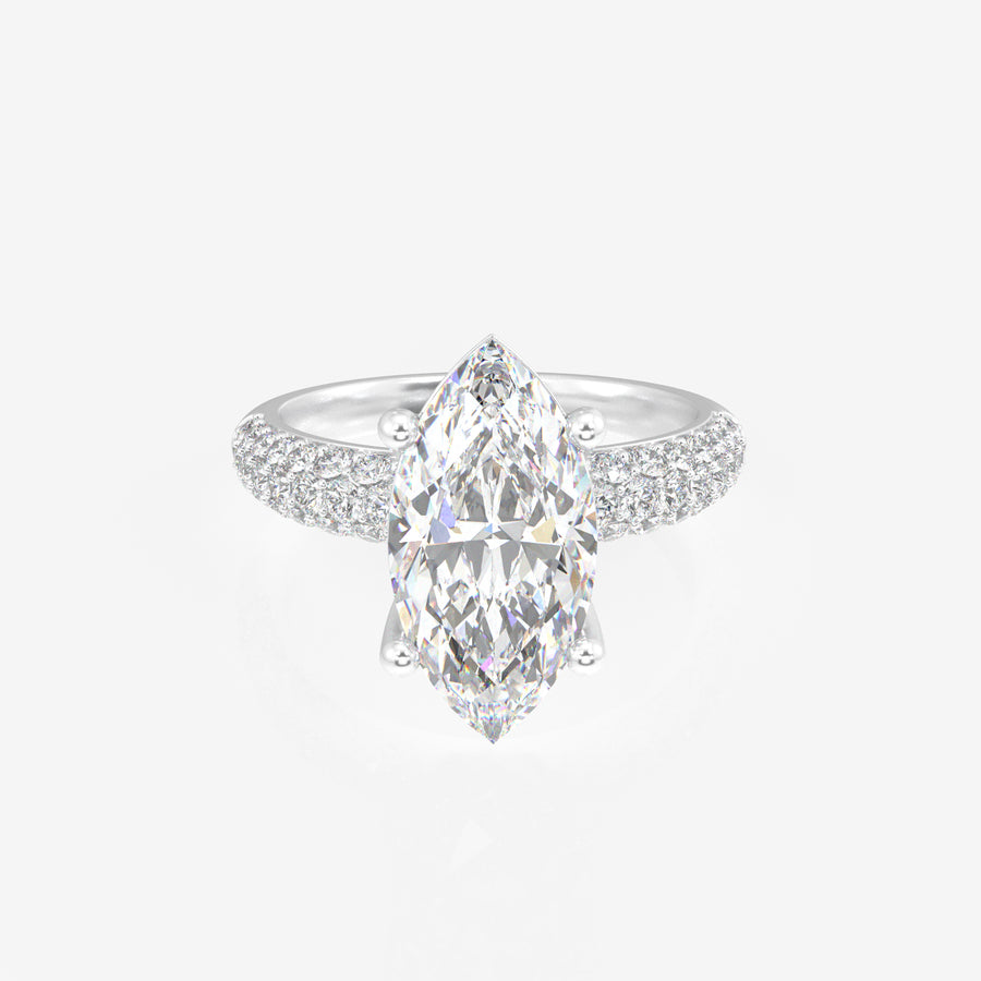 Marquise Cut Moissanite Diamond Three Layer Pave 18K Gold Ring