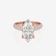 Marquise Cut Moissanite Diamond Three Layer Pave 18K Gold Ring