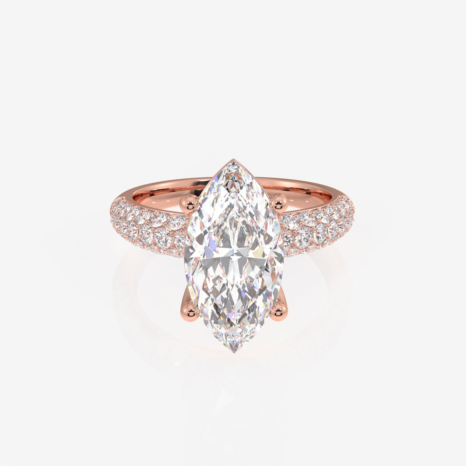 Marquise Cut Moissanite Diamond Three Layer Pave 18K Gold Ring