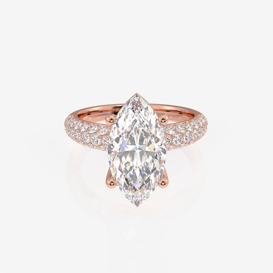 Marquise Cut Moissanite Diamond Three Layer Pave 18K Gold Ring