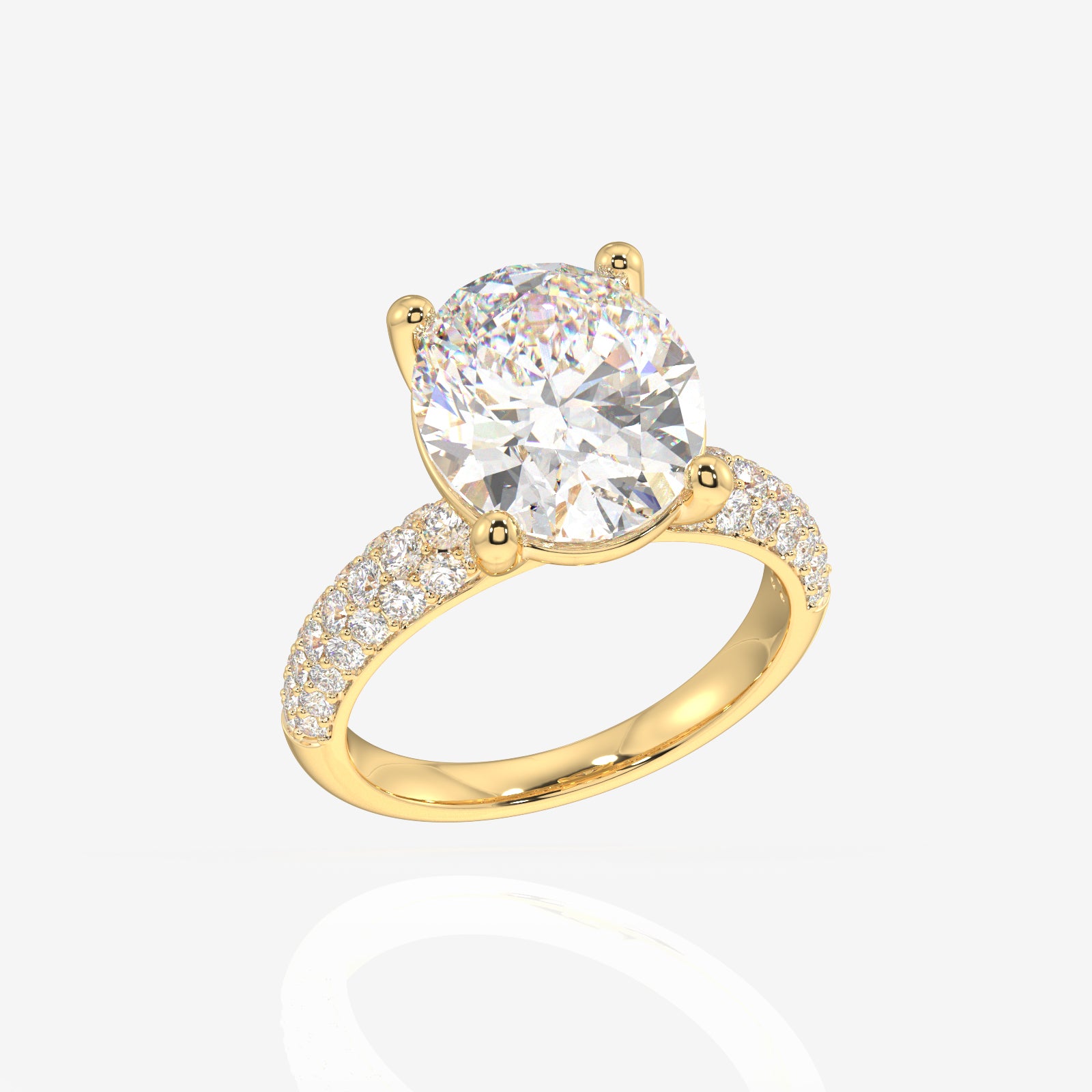 Oval Cut Moissanite Diamond Three Layer Pave 14K Gold Ring