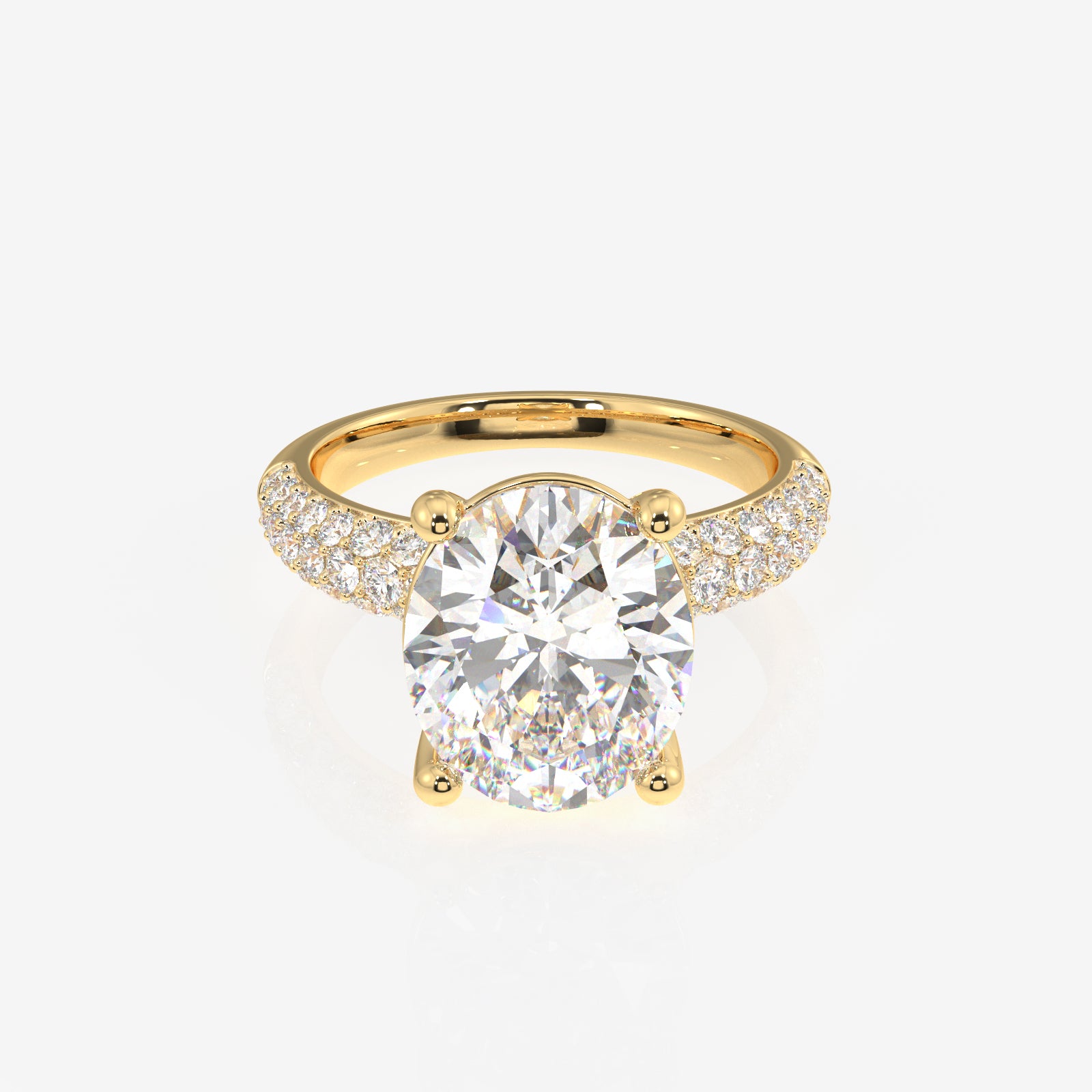 Oval Cut Moissanite Diamond Three Layer Pave 14K Gold Ring