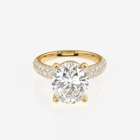 Oval Cut Lab Grown Diamond Three Layer Pave 14K Gold Ring