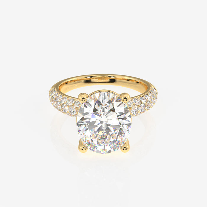 Oval Cut Moissanite Diamond Three Layer Pave 18K Gold Ring