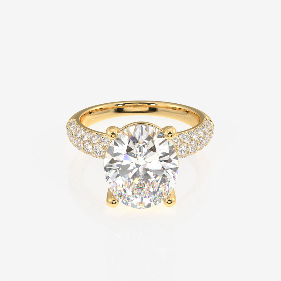 Oval Cut Moissanite Diamond Three Layer Pave 14K Gold Ring