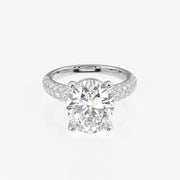 Oval Cut Moissanite Diamond Three Layer Pave 14K Gold Ring