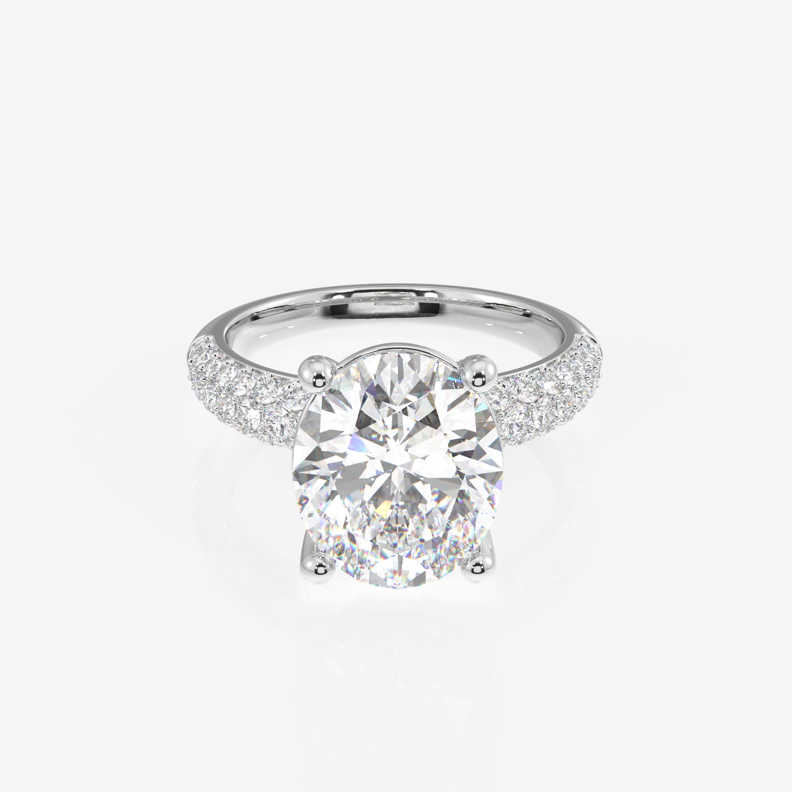 Oval Cut Moissanite Diamond Three Layer Pave 14K Gold Ring