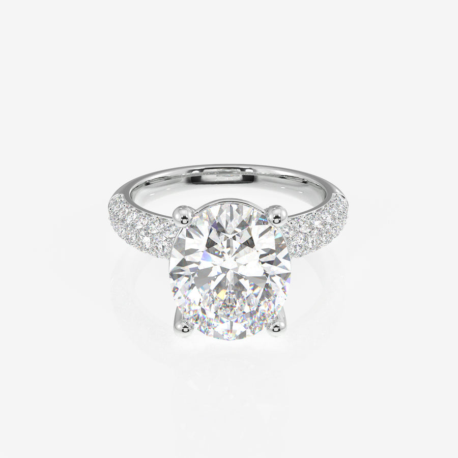 Oval Cut Moissanite Diamond Three Layer Pave 14K Gold Ring