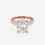 Oval Cut Moissanite Diamond Three Layer Pave 14K Gold Ring