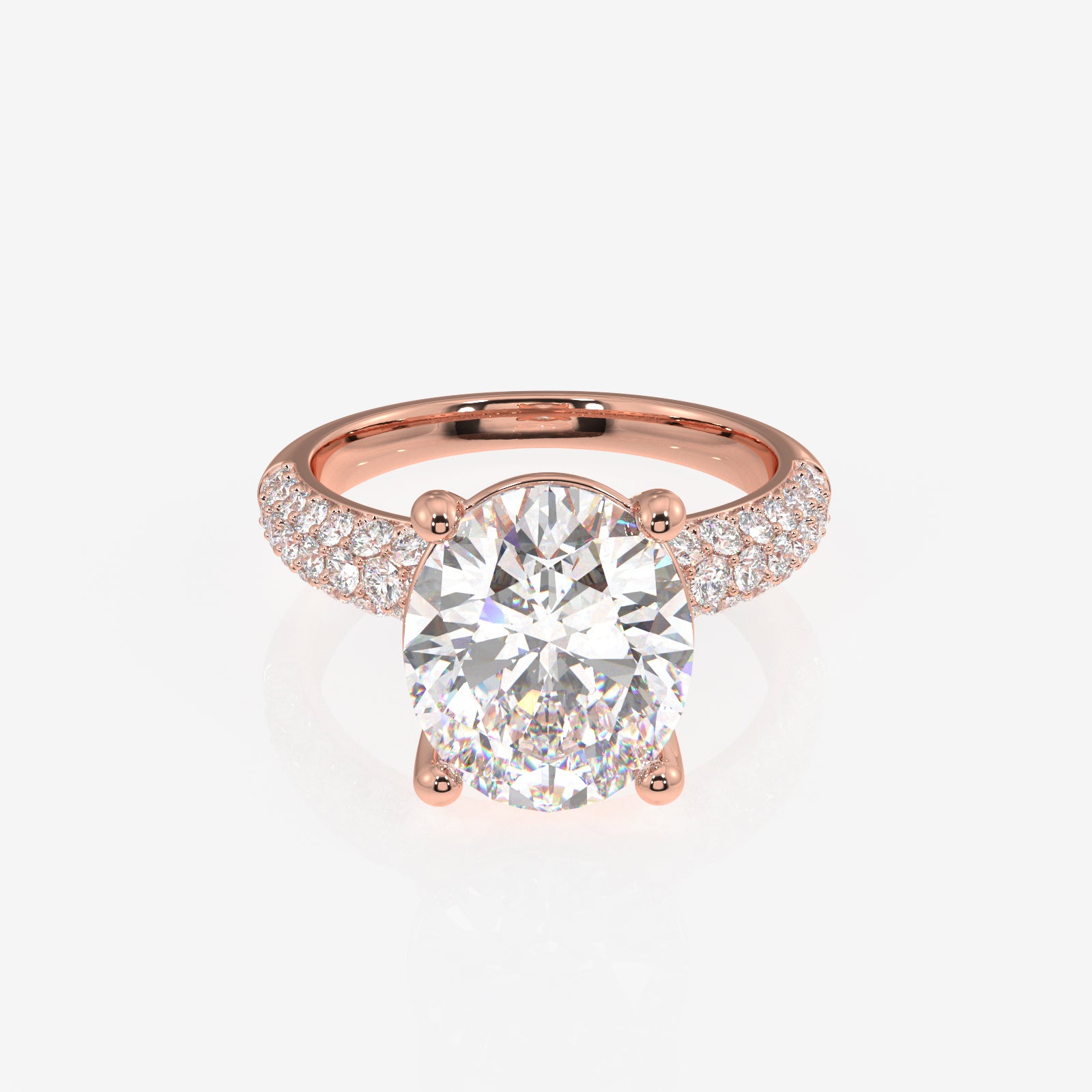 Oval Cut Moissanite Diamond Three Layer Pave 14K Gold Ring