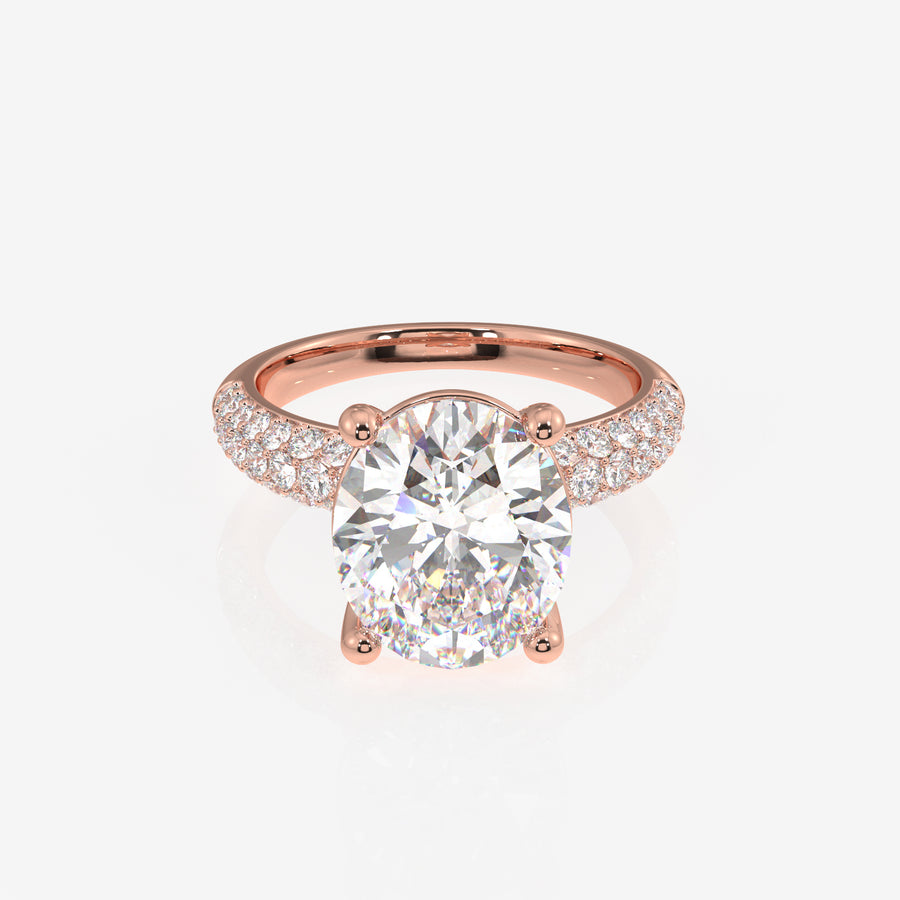 Oval Cut Moissanite Diamond Three Layer Pave 14K Gold Ring