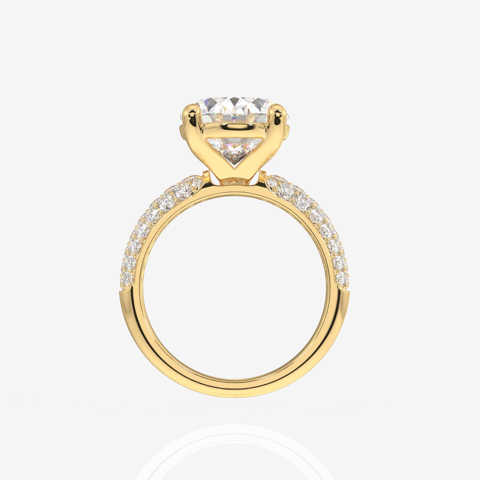 Oval Cut Moissanite Diamond Three Layer Pave 14K Gold Ring