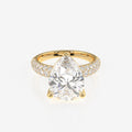 Pear Cut Lab Grown Diamond Three Layer Pave 14K Gold Ring