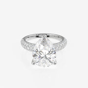 Pear Cut Lab Grown Diamond Three Layer Pave 14K Gold Ring