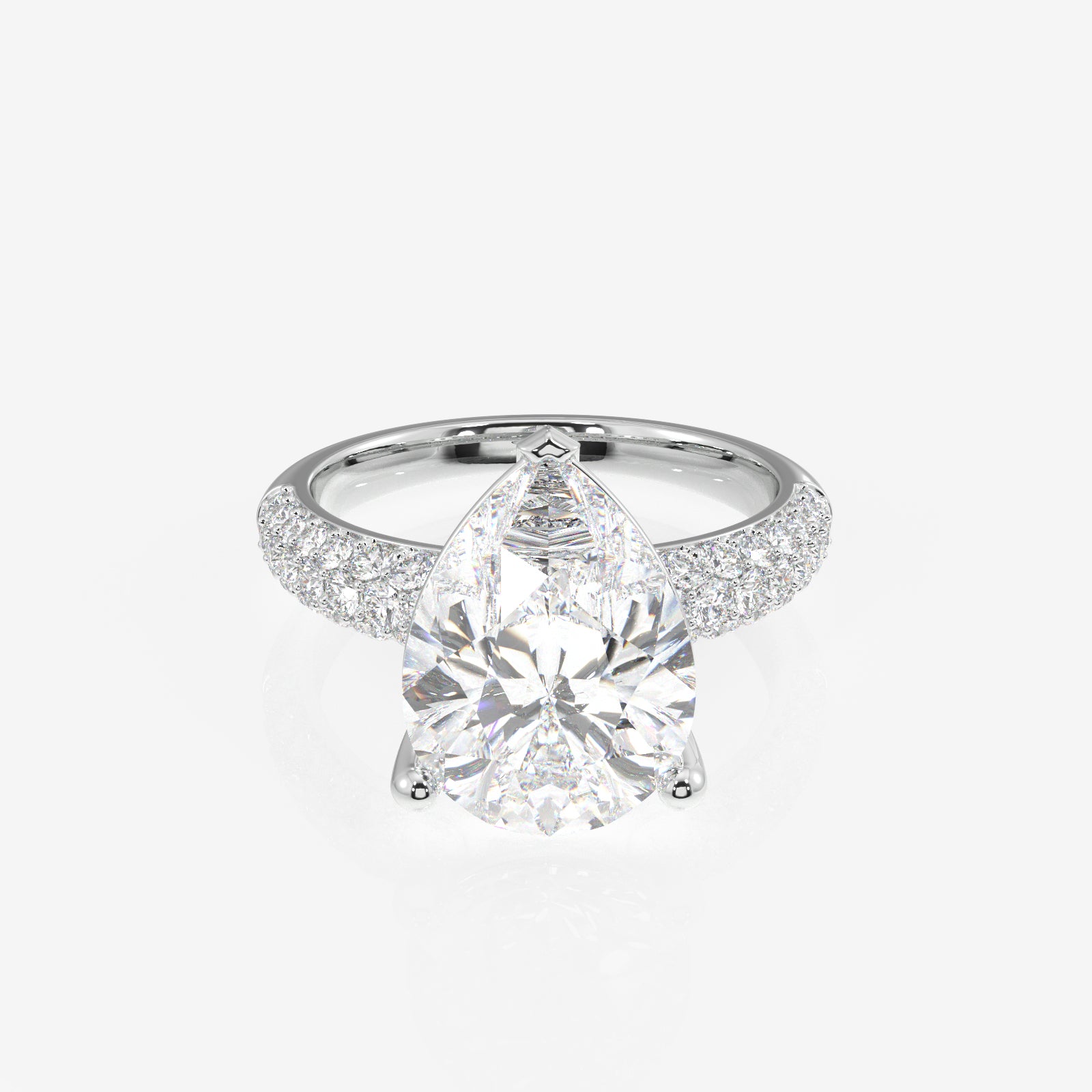 Pear Cut Lab Grown Diamond Three Layer Pave 14K Gold Ring