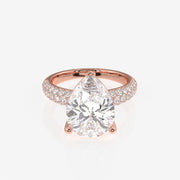 Pear Cut Lab Grown Diamond Three Layer Pave 14K Gold Ring
