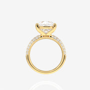 Pear Cut Lab Grown Diamond Three Layer Pave 14K Gold Ring