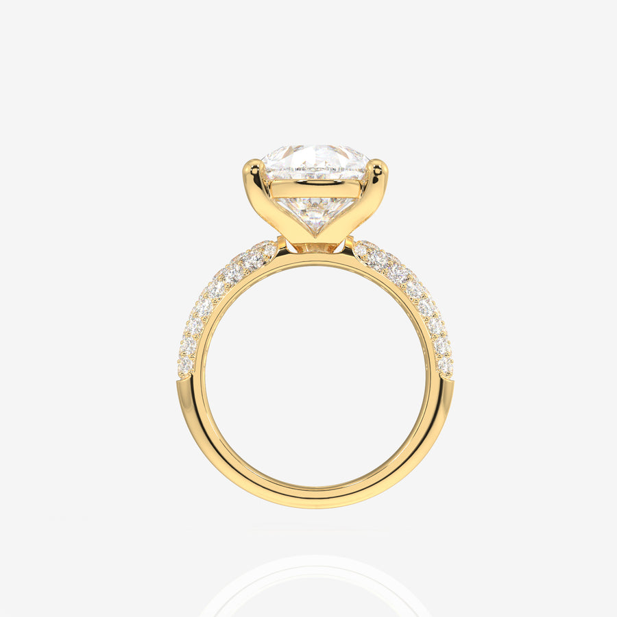 Pear Cut Lab Grown Diamond Three Layer Pave 14K Gold Ring