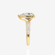 Pear Cut Lab Grown Diamond Three Layer Pave 14K Gold Ring