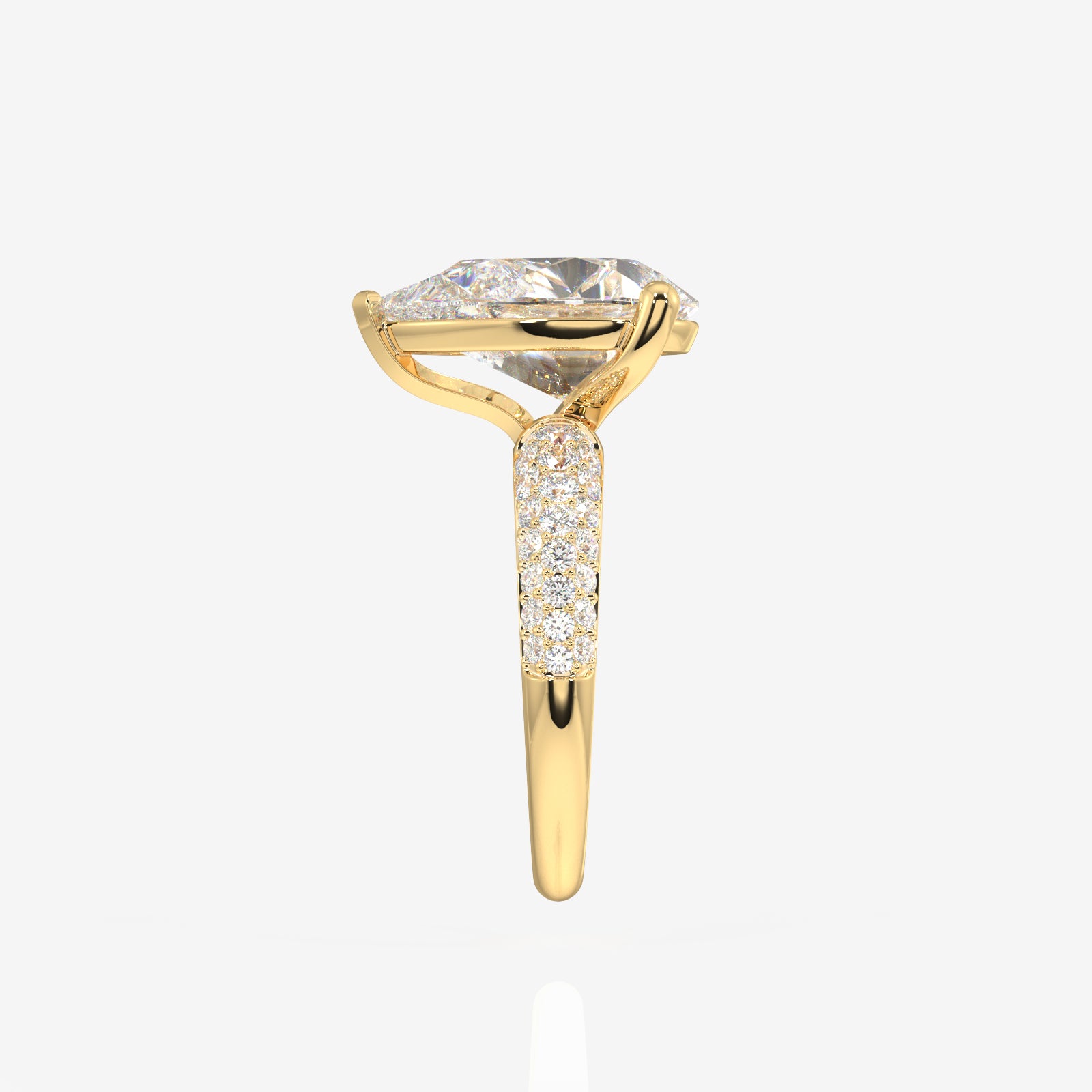 Pear Cut Lab Grown Diamond Three Layer Pave 14K Gold Ring