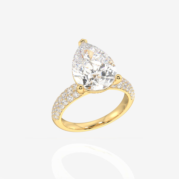 Pear Cut Moissanite Diamond Three Layer Pave 18K Gold Ring