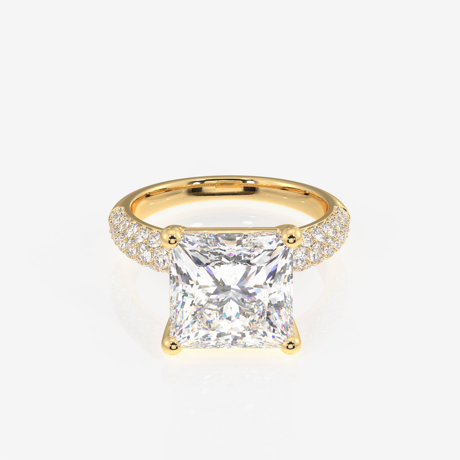 Princess Cut Lab Grown Diamond Three Layer Pave 14K Gold Ring