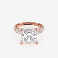 Princess Cut Moissanite Diamond Three Layer Pave Sterling Silver Ring