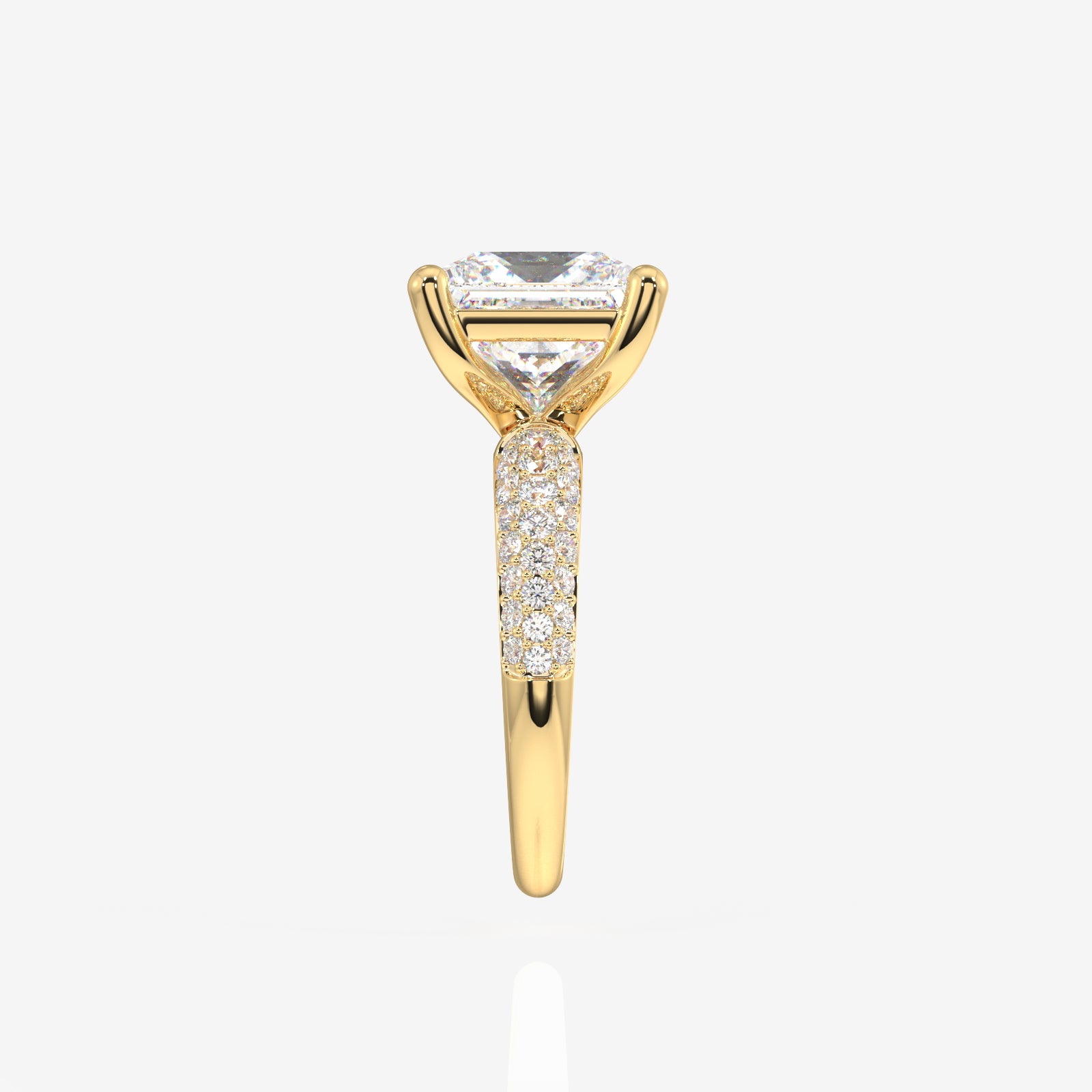 Princess Cut Lab Grown Diamond Three Layer Pave 14K Gold Ring