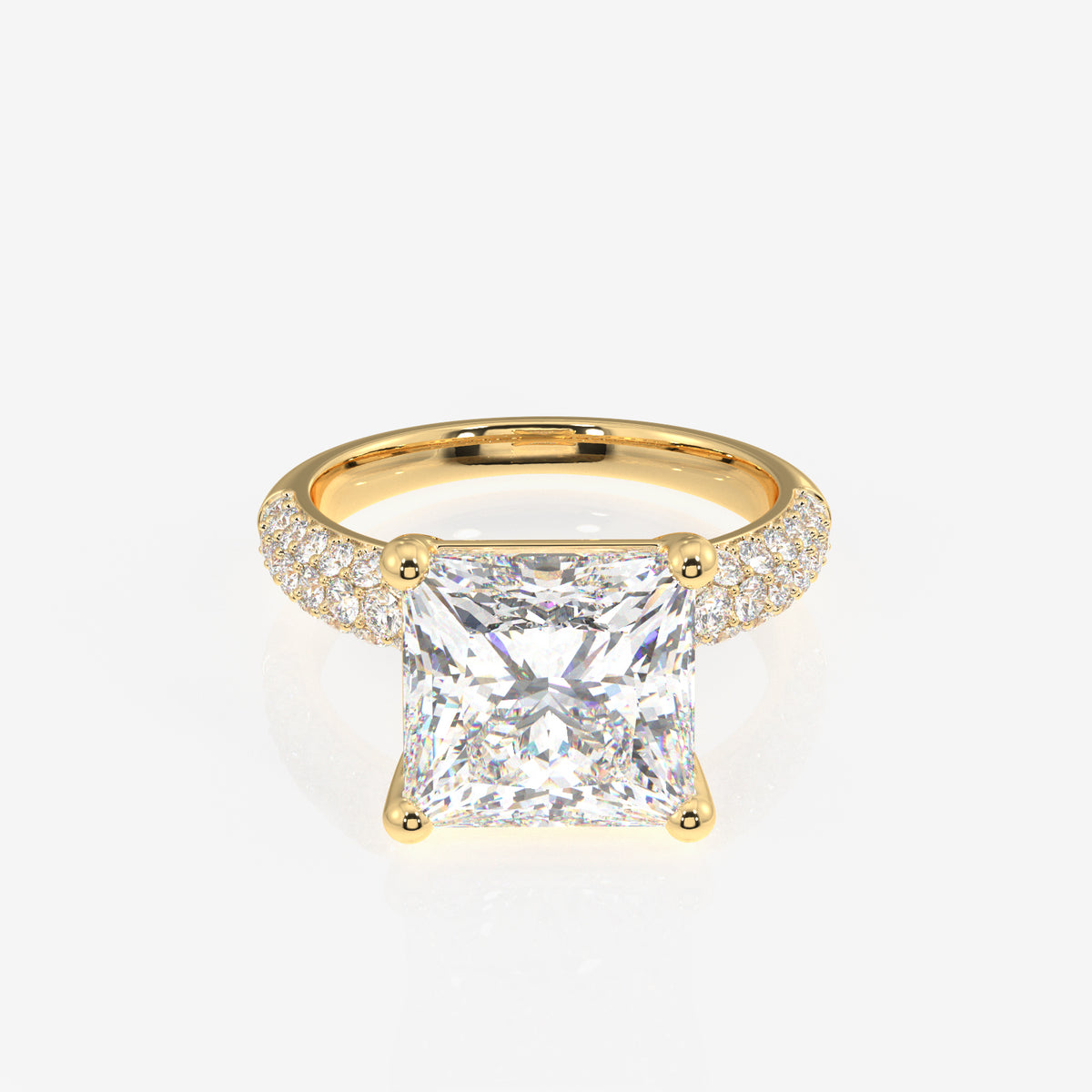 Princess Cut Moissanite Diamond Three Layer Pave Sterling Silver Ring