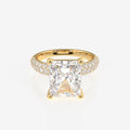 Radiant Cut Moissanite Diamond Three Layer Pave 14K Gold Ring
