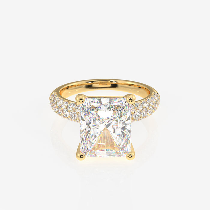 Radiant Cut Moissanite Diamond Three Layer Pave 18K Gold Ring