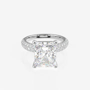 Radiant Cut Moissanite Diamond Three Layer Pave 14K Gold Ring