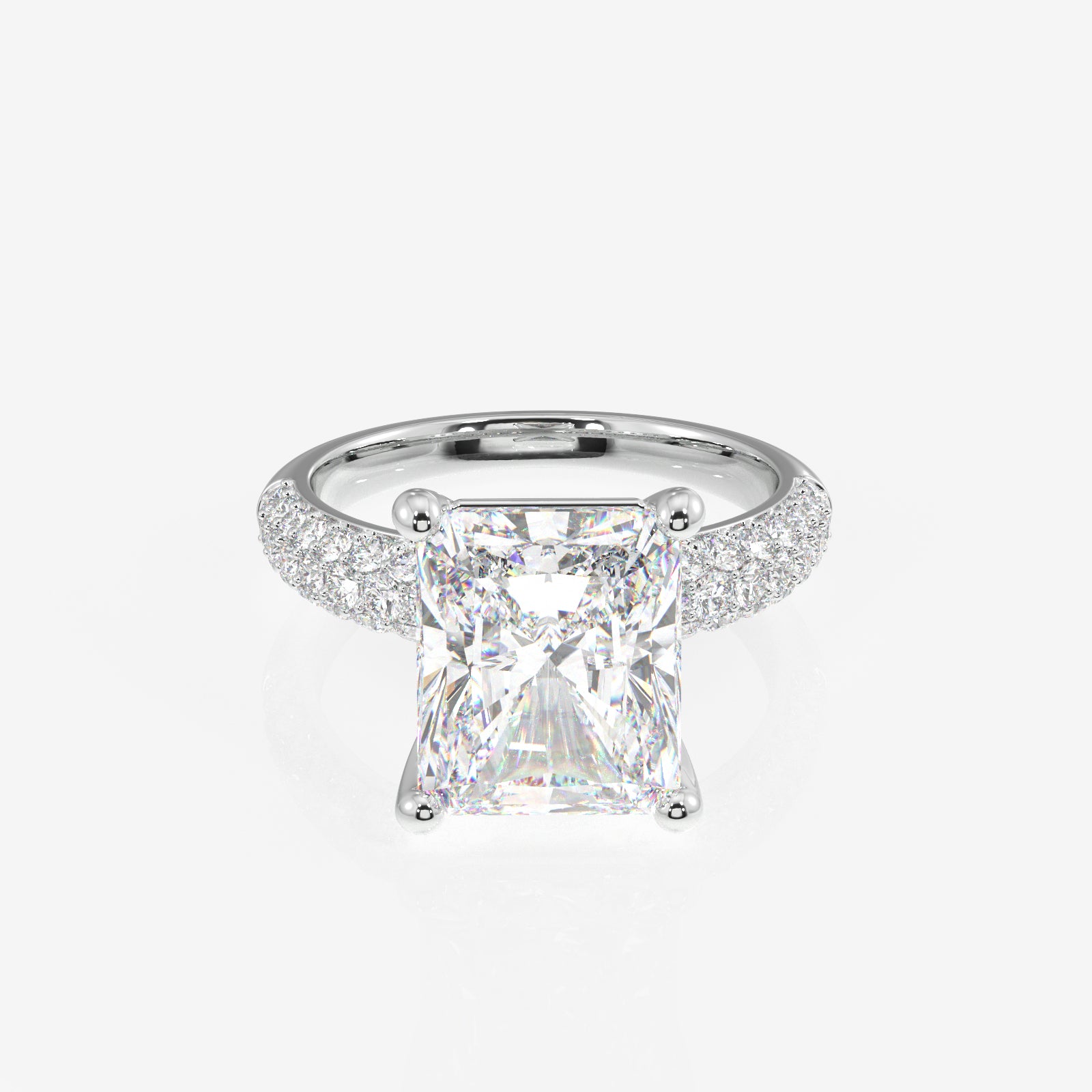 Radiant Cut Moissanite Diamond Three Layer Pave 14K Gold Ring