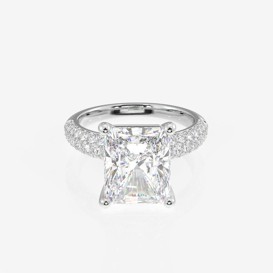 Radiant Cut Moissanite Diamond Three Layer Pave 14K Gold Ring