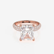 Radiant Cut Moissanite Diamond Three Layer Pave 14K Gold Ring