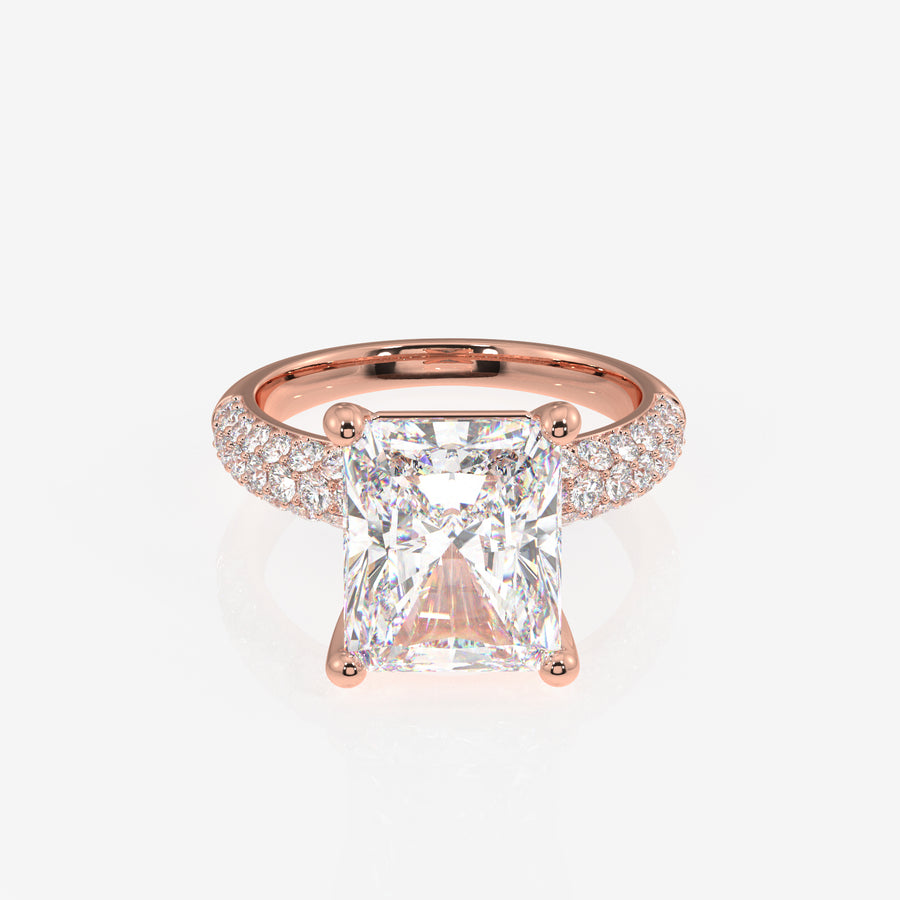 Radiant Cut Moissanite Diamond Three Layer Pave 14K Gold Ring