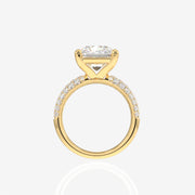 Radiant Cut Moissanite Diamond Three Layer Pave 14K Gold Ring