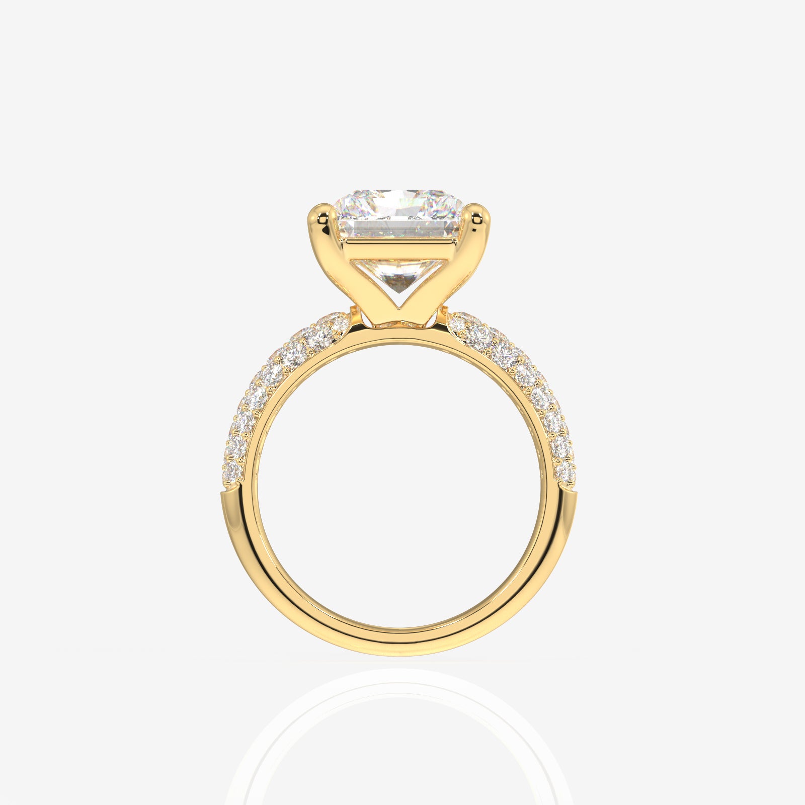 Radiant Cut Moissanite Diamond Three Layer Pave 14K Gold Ring