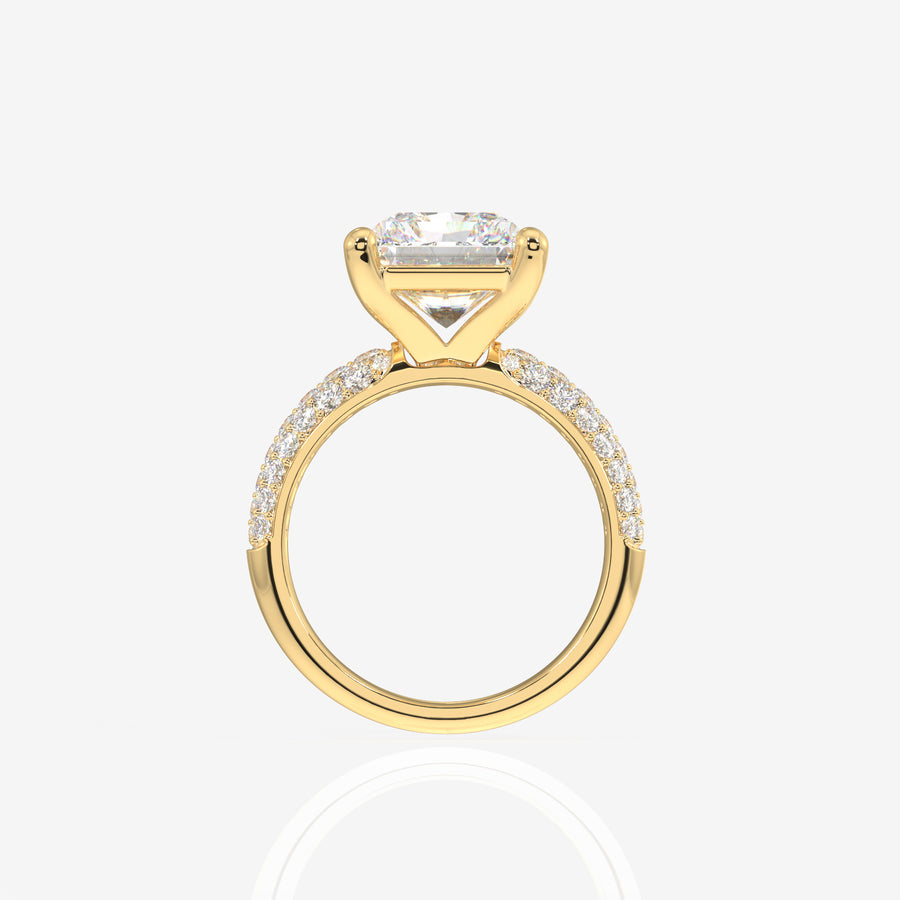 Radiant Cut Moissanite Diamond Three Layer Pave 14K Gold Ring