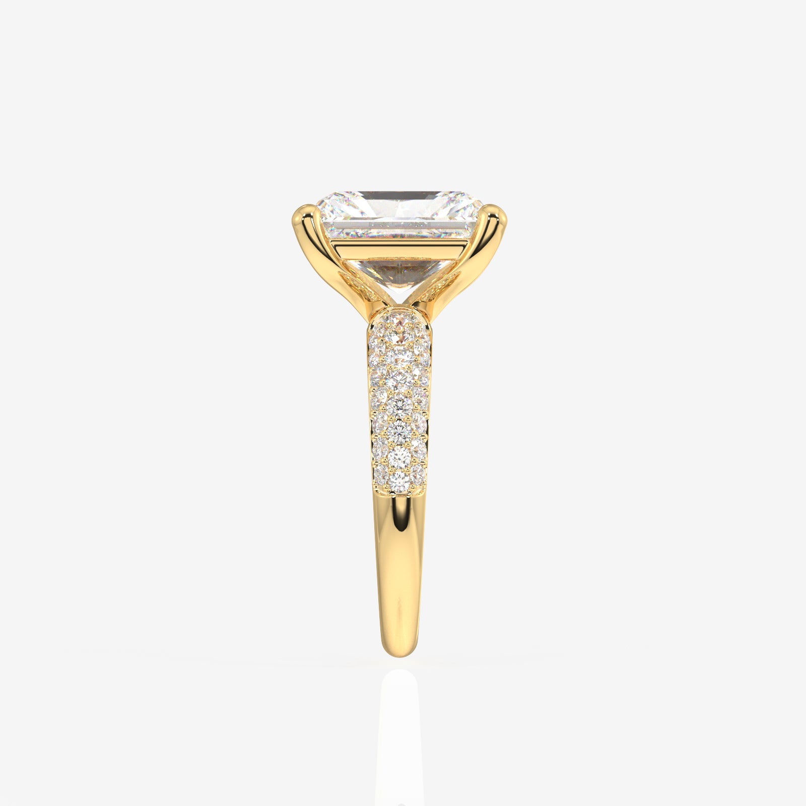 Radiant Cut Moissanite Diamond Three Layer Pave 14K Gold Ring