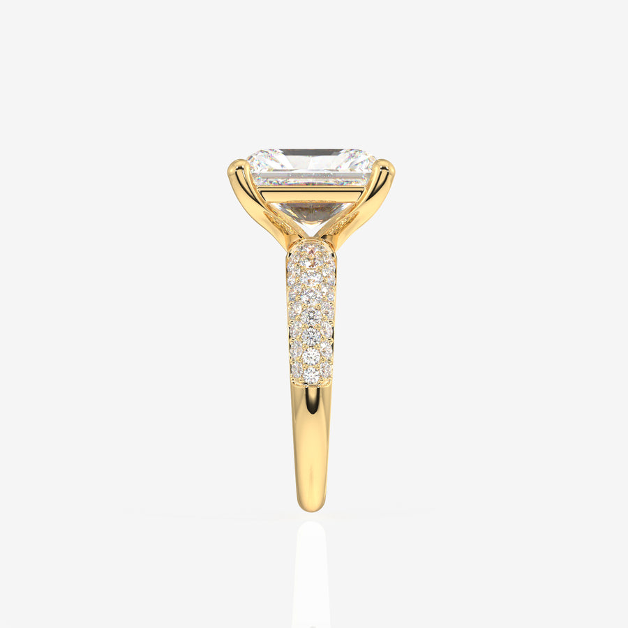 Radiant Cut Moissanite Diamond Three Layer Pave 14K Gold Ring