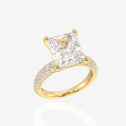 Radiant Cut Moissanite Diamond Three Layer Pave 14K Gold Ring